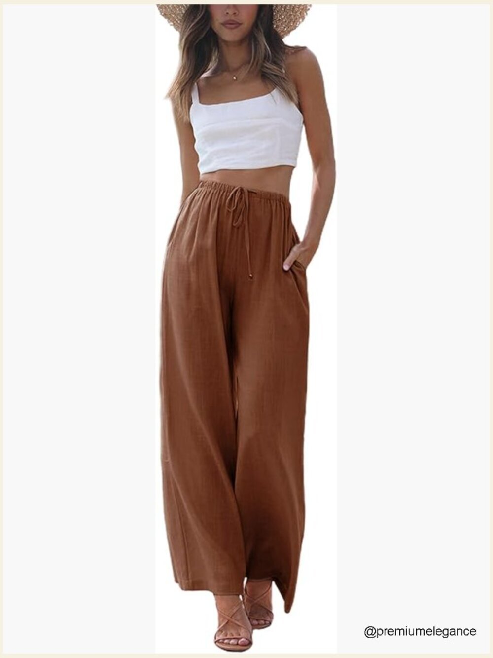 Wide Leg Palazzo Pants Cotton Linen Flowy Trousers Pockets